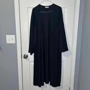 Vintage Avon Style Kimono Women's XL Black Long Open Front Crinkle Textured